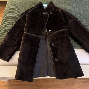 H&M Dark Brown Faux Fur & Leather Coat